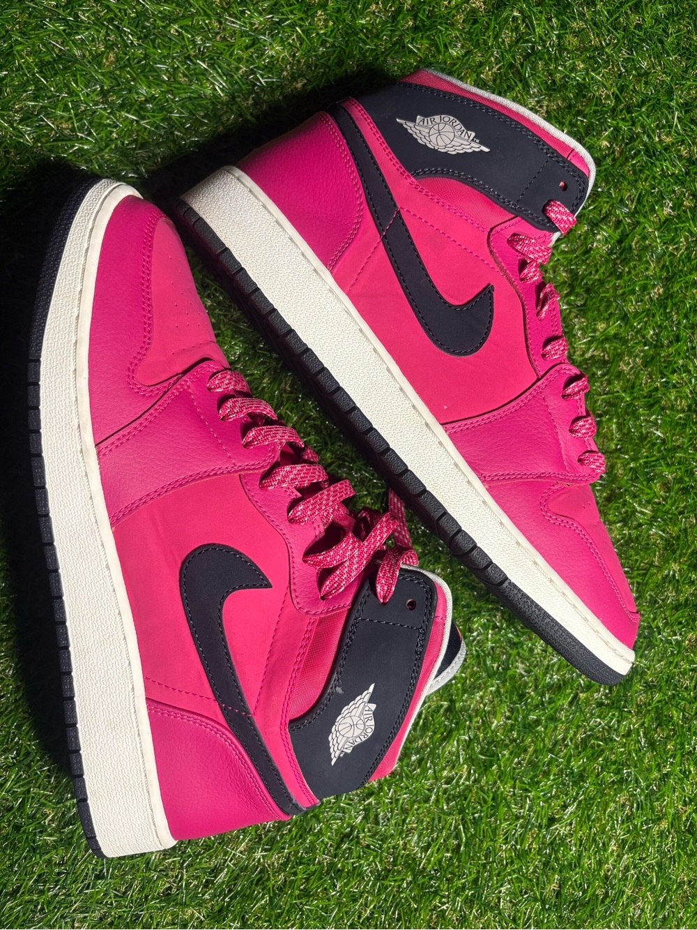 Jordan Women's Hot Pink and Black Mid-Top Sneakers